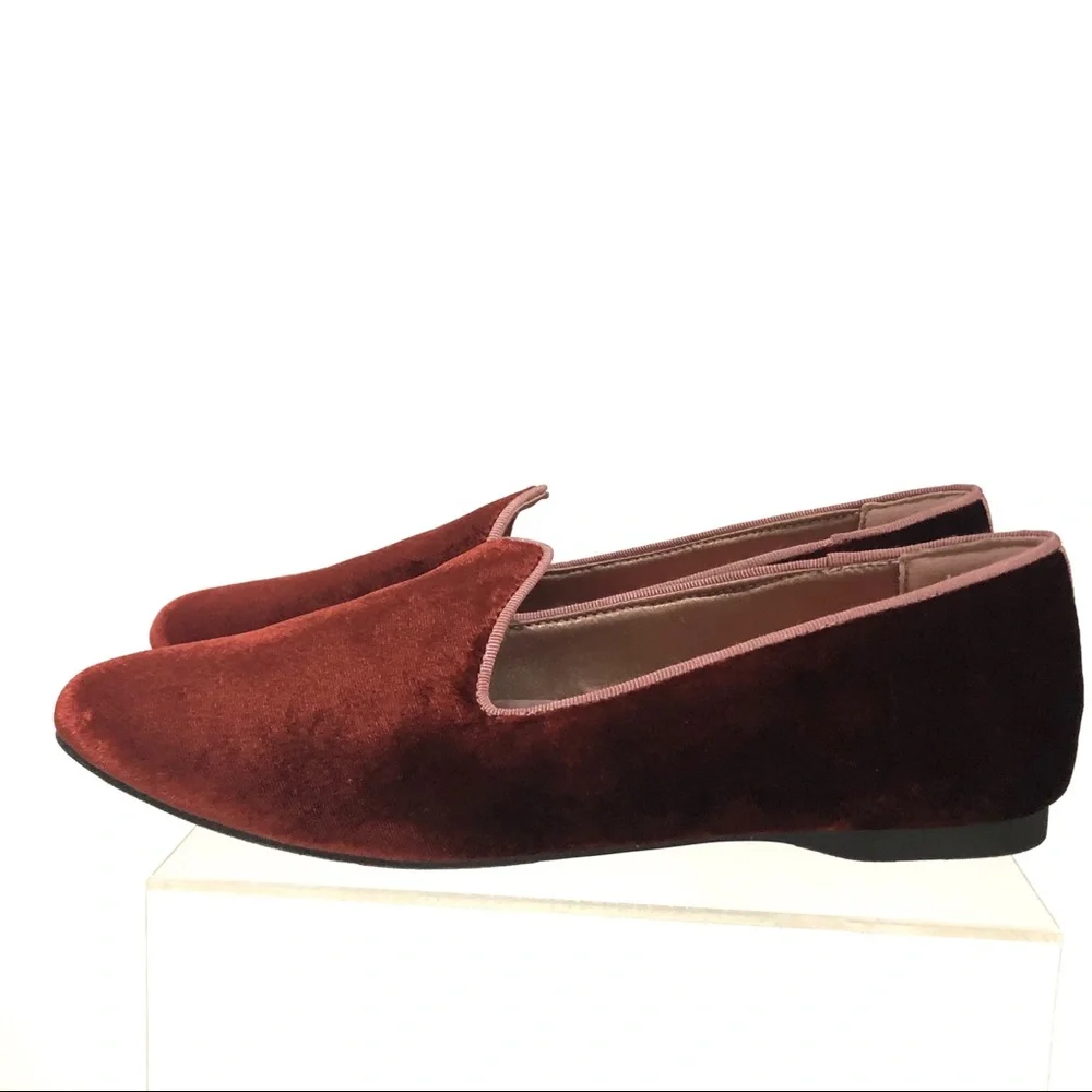 Birdies Velvet Slip-On Flats in Deep Burgundy